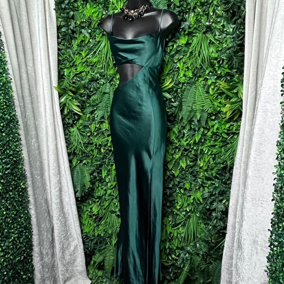 Hello Molly Dresses & Skirts - Hello Molly Dress Size 6 Emerald Green Satin Cowl Neck Cutout Maxi Gown 3927